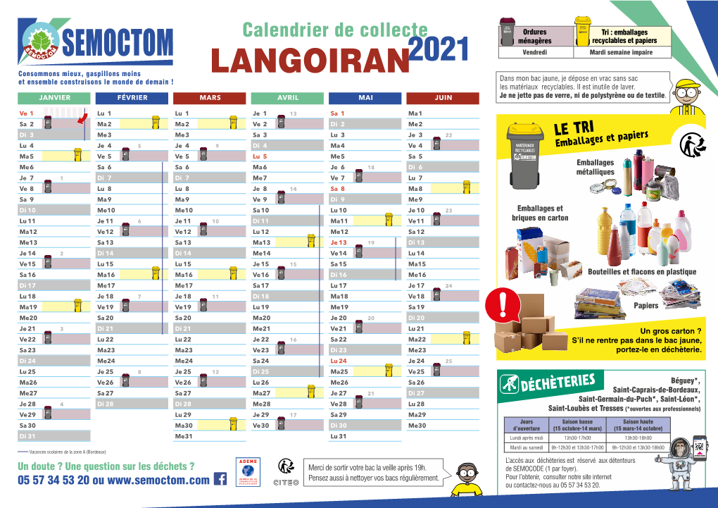 LANGOIRAN Et Ensemble Construisons Le Monde De Demain ! Dans Mon Bac Jaune, Je Dépose En Vrac Sans Sac Les Matériaux Recyclables