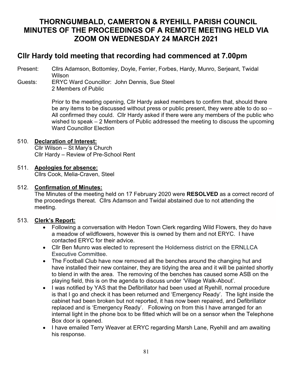 Thorngumbald, Camerton & Ryehill Parish Council