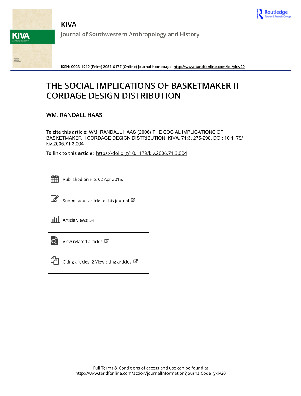 The Social Implications of Basketmaker Ii Cordage Design Distribution