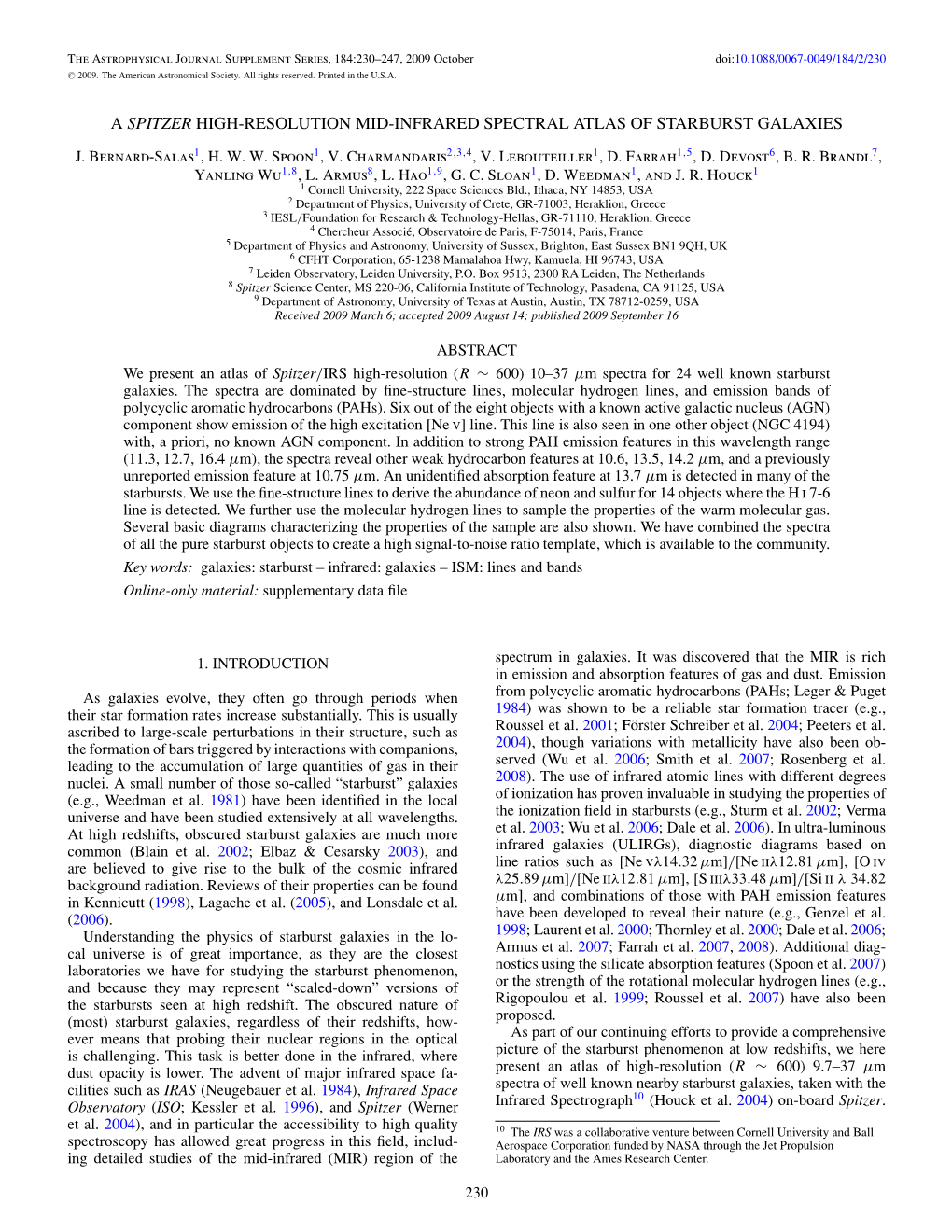 A Spitzer High-Resolution Mid-Infrared Spectral Atlas of Starburst Galaxies