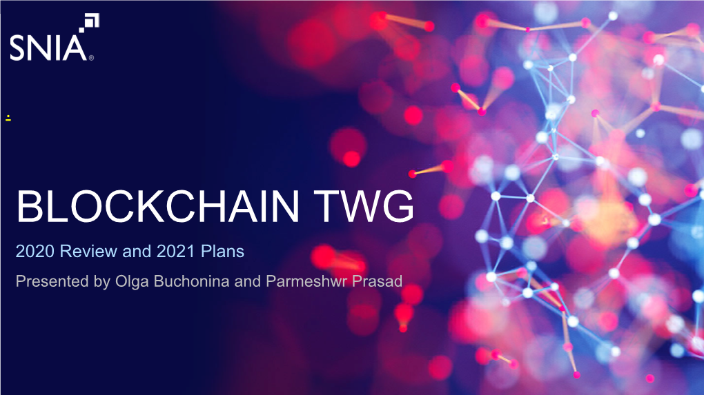 BLOCKCHAIN TWG 2020 Review and 2021 Plans Presented by Olga Buchonina and Parmeshwr Prasad