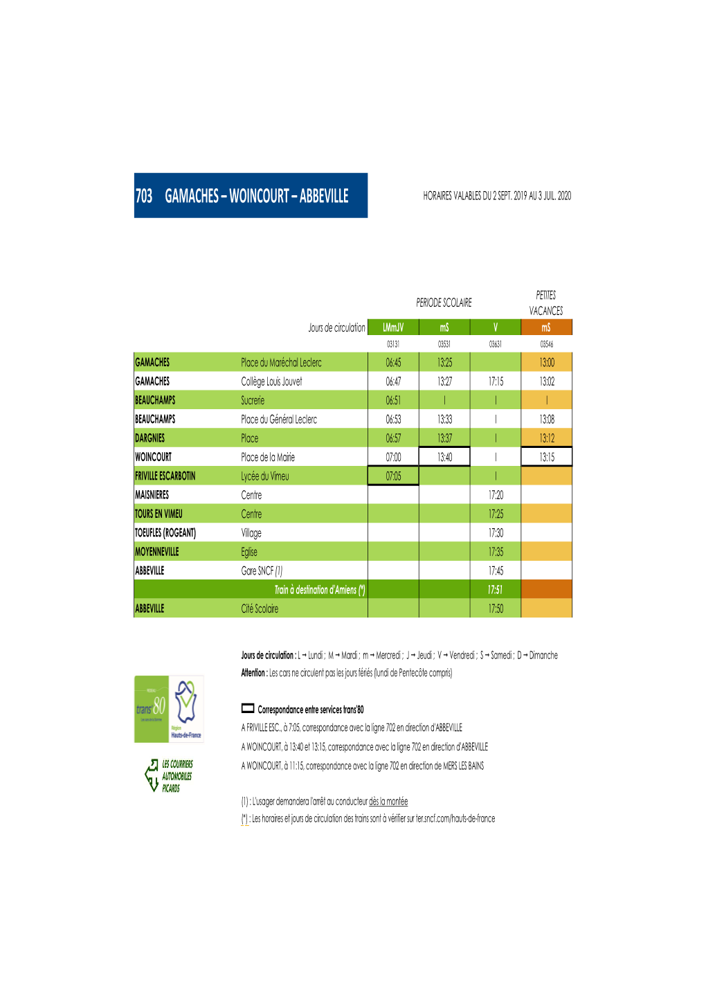 Woincourt – Abbeville Horaires Valables Du 2 Sept