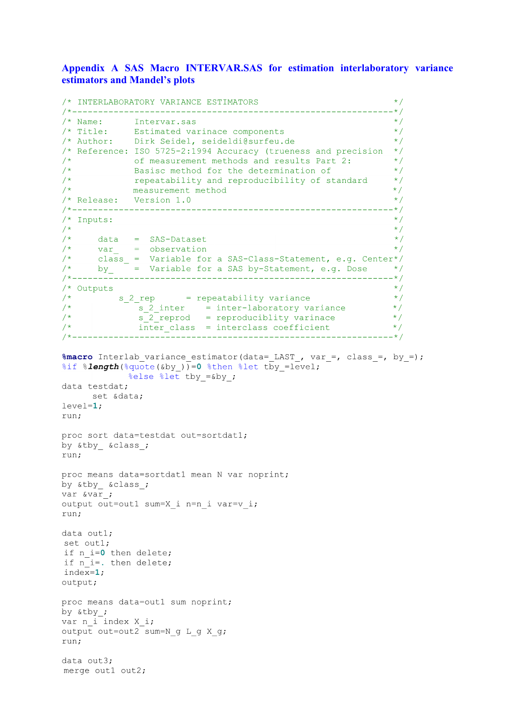 Appendix a SAS Macro INTERVAR