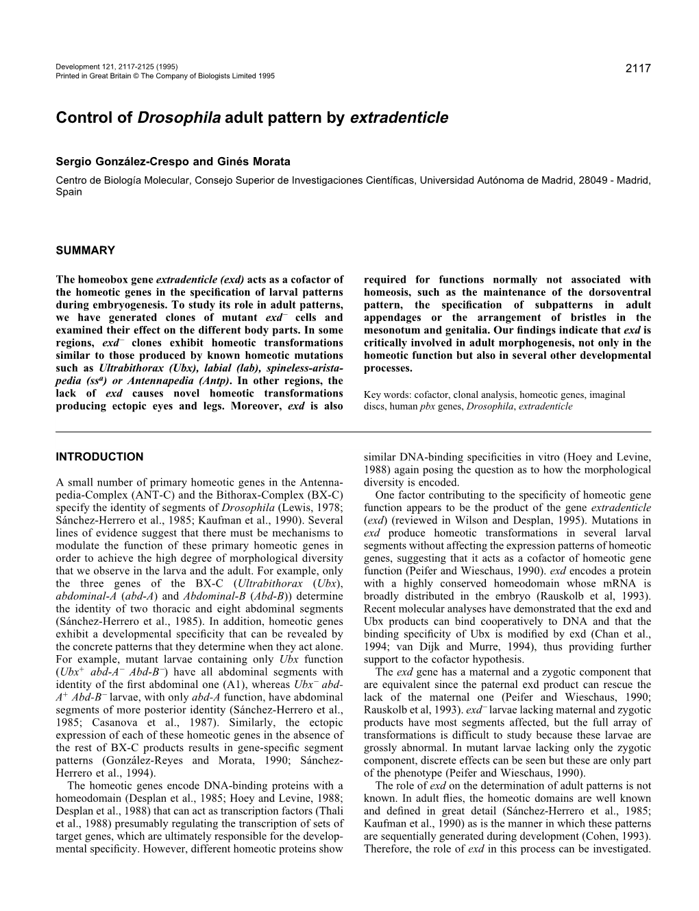 Control of Drosophila Adult Pattern by Extradenticle