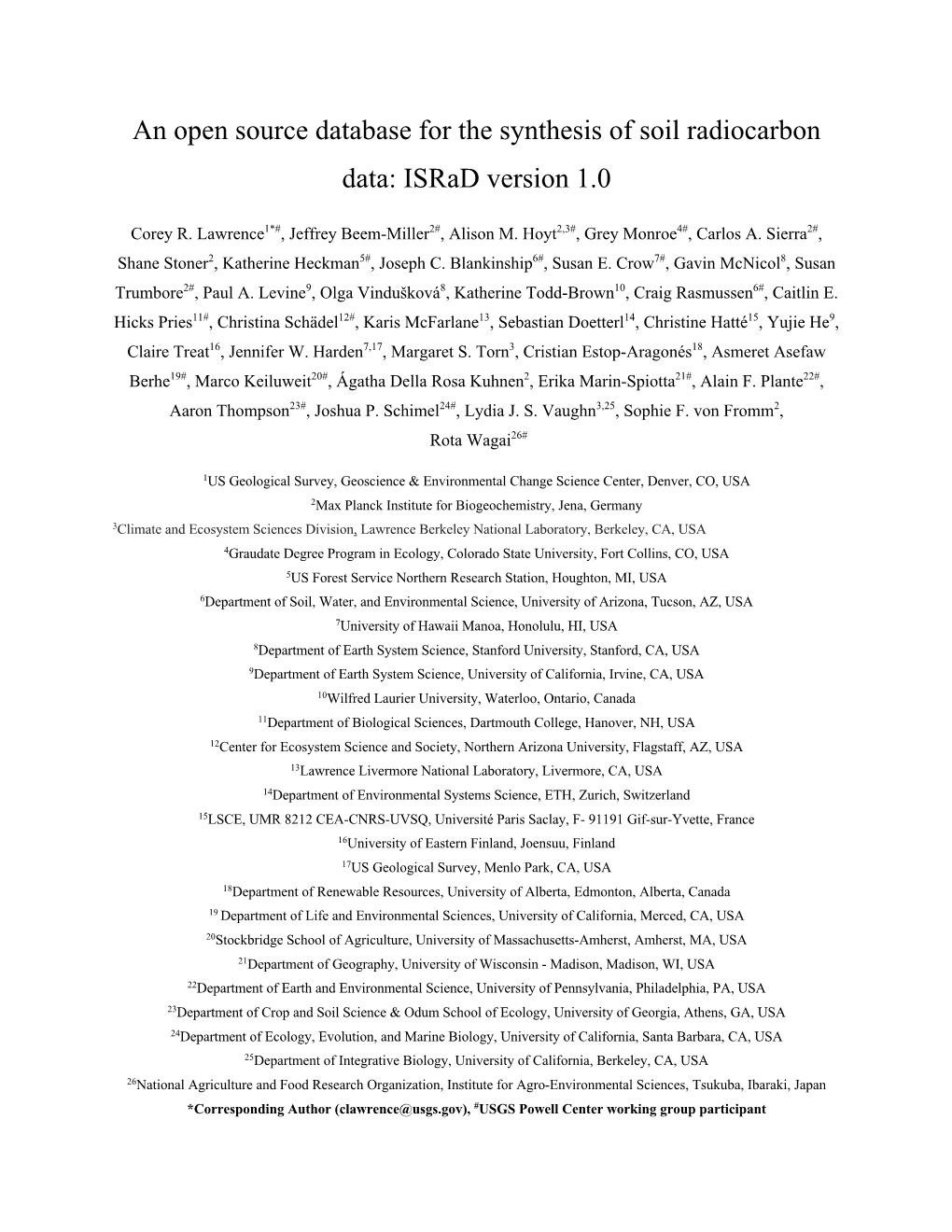 An Open Source Database for the Synthesis of Soil Radiocarbon Data: Israd Version 1.0