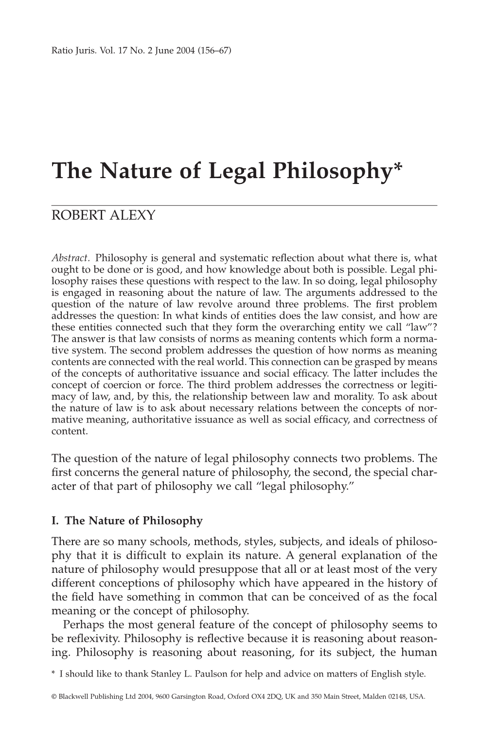 The Nature of Legal Philosophy*