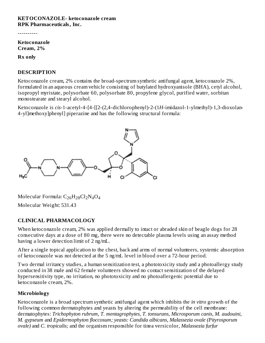 Ketoconazole Cream, 2% Rx Only