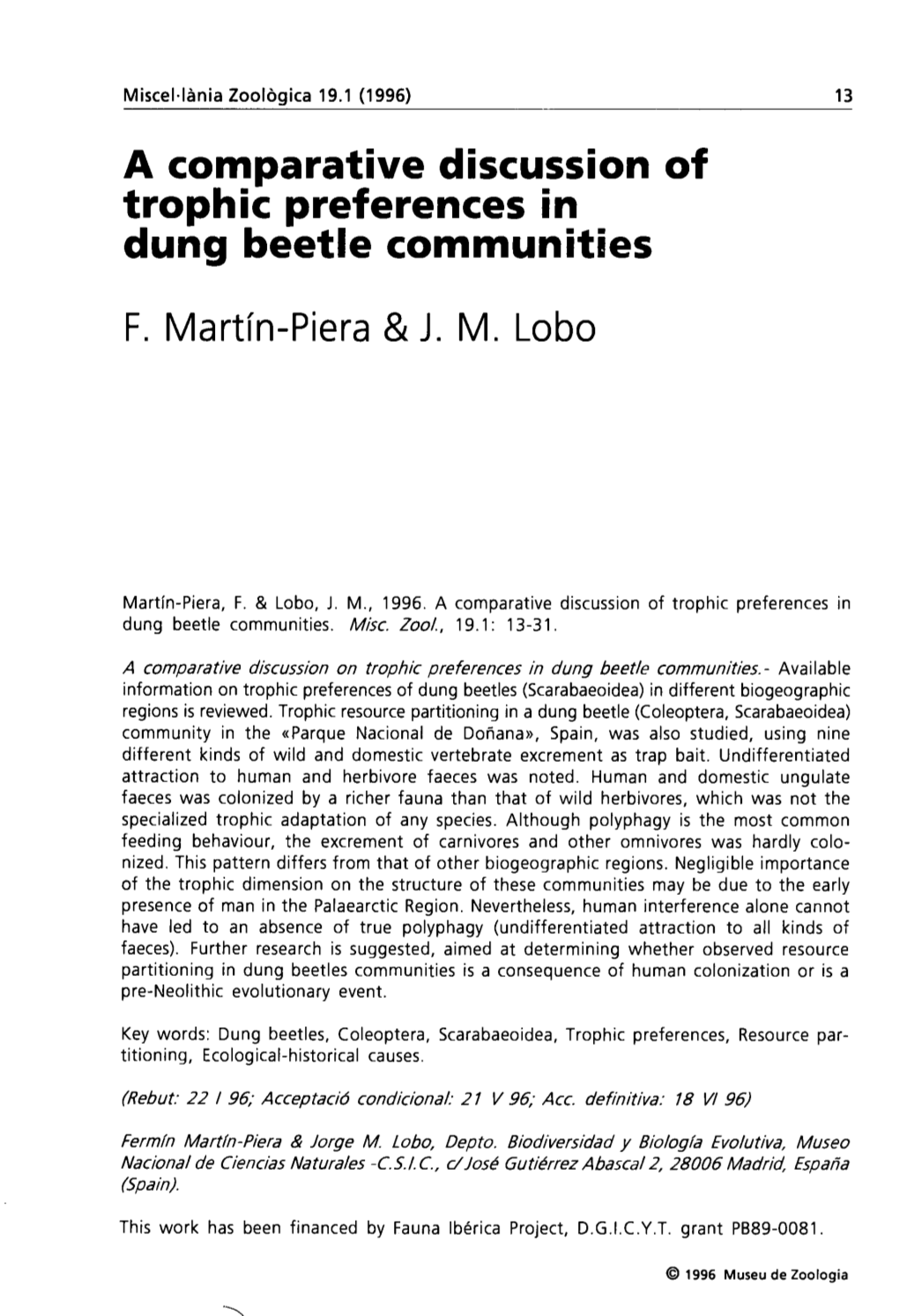 A Comparative Discussion of Trophic Preferences in Dung Beetle Communities