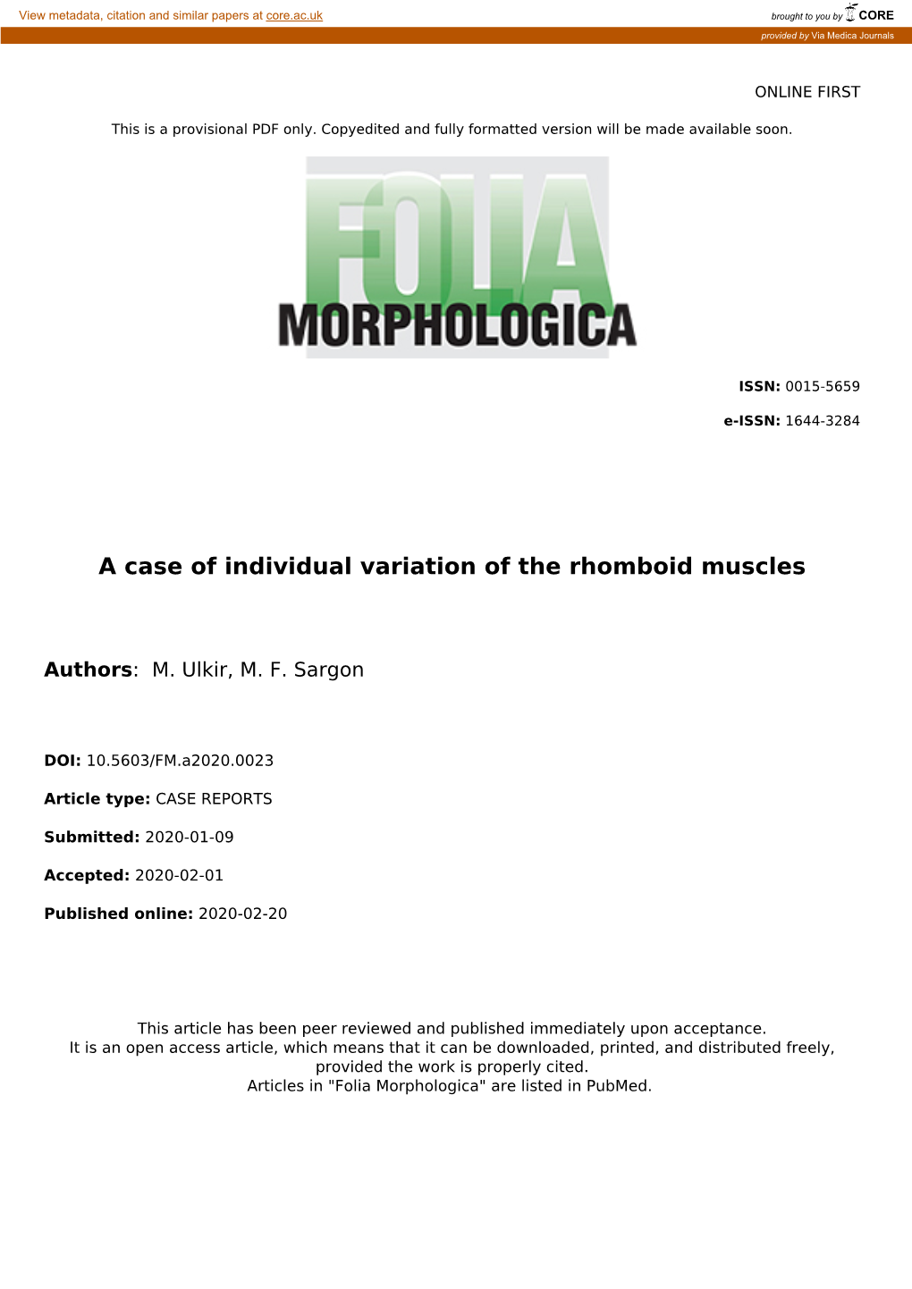 A Case of Individual Variation of the Rhomboid Muscles