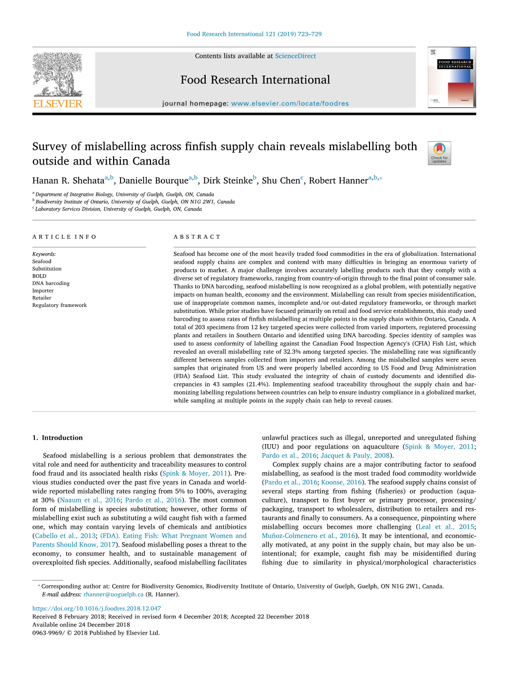 Food Research International 121 (2019) 723–729