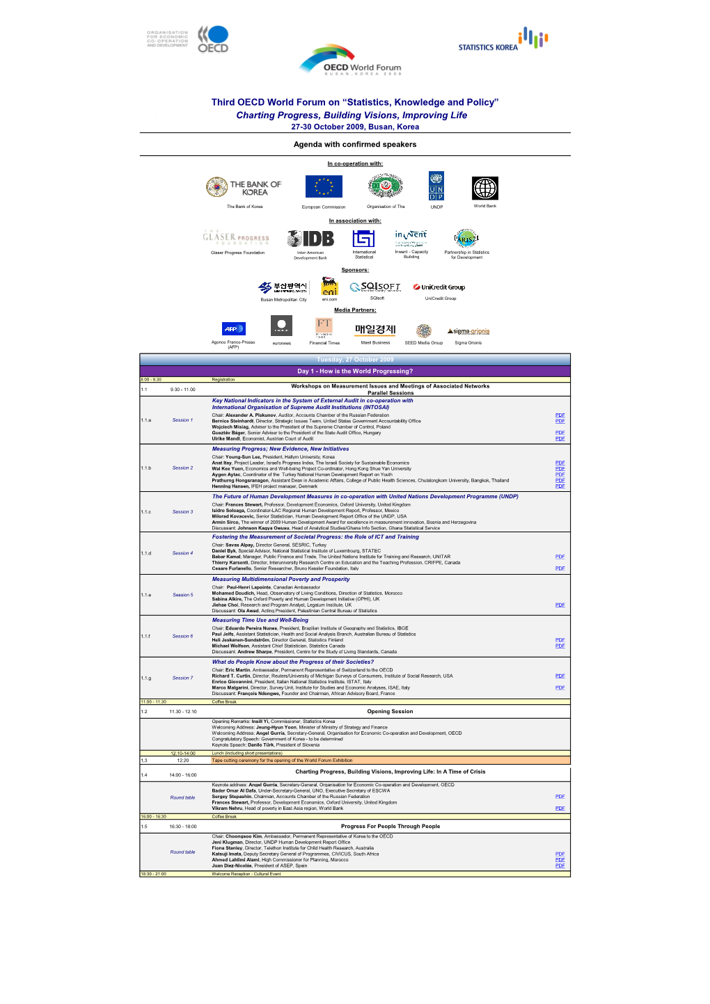 “Statistics, Knowledge and Policy” Charting Progress, Building Visions, Improving Life 27-30 October 2009, Busan, Korea