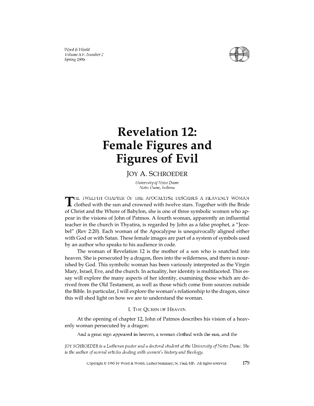 Revelation 12: Female Figures and Figures of Evil