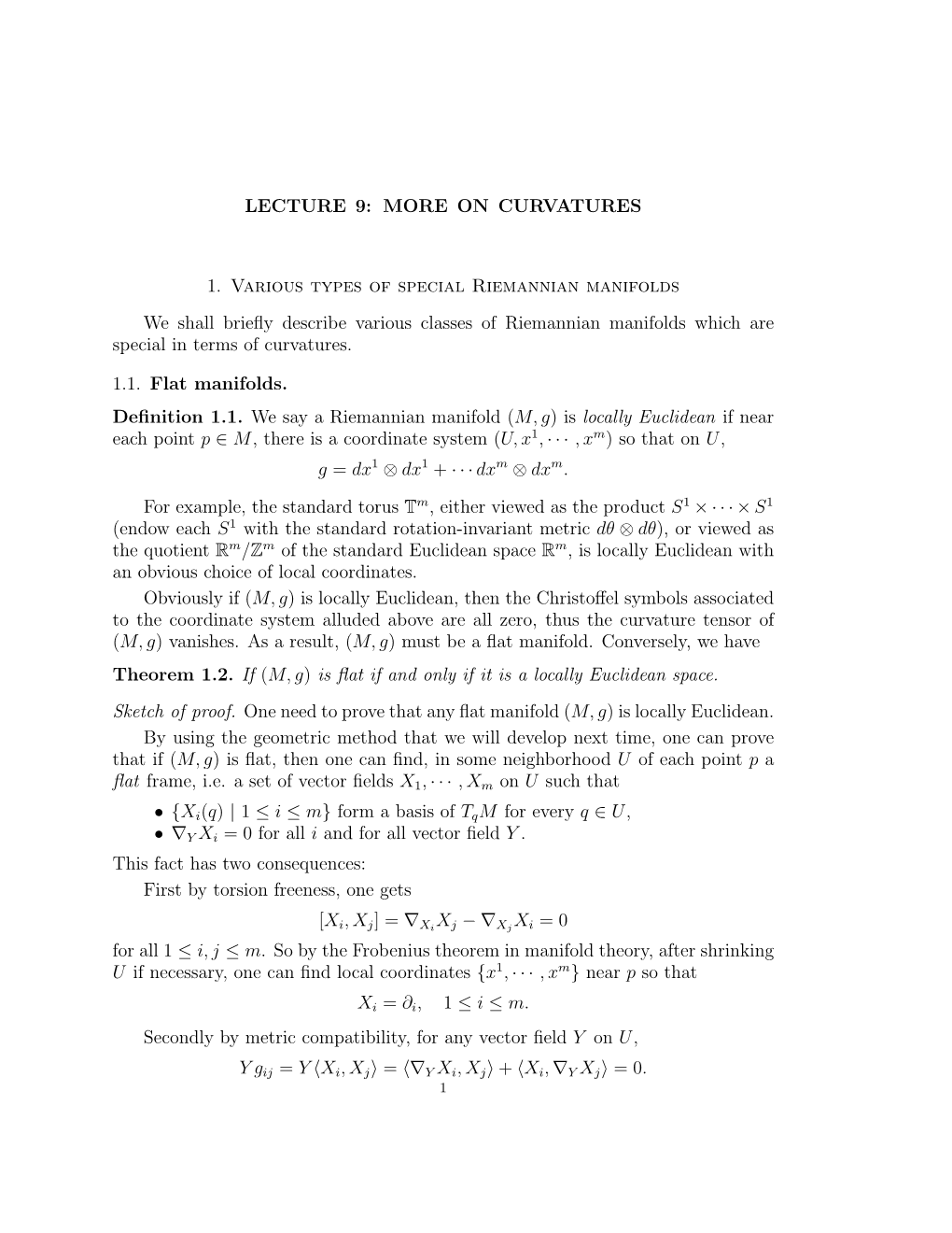 LECTURE 9: MORE on CURVATURES 1. Various Types Of