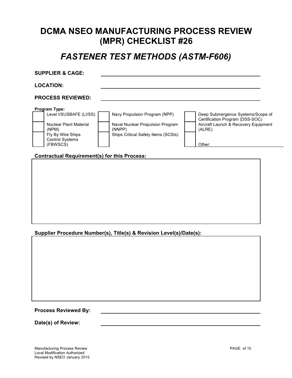 Dcma Nseo Manufacturing Process Review (Mpr) Checklist #26