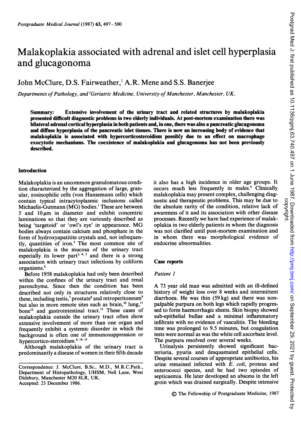 Malakoplakia Associated with Adrenal and Islet Cell Hyperplasia and Glucagonoma