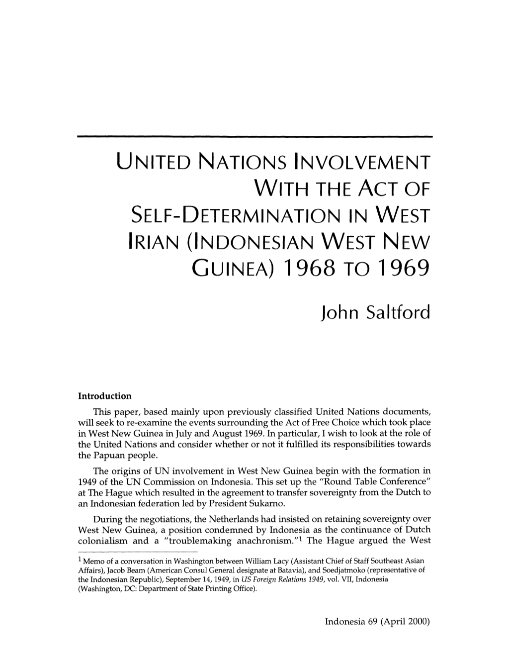 (INDONESIAN WEST NEW GUINEA) 1968 to 1969 John Saltford