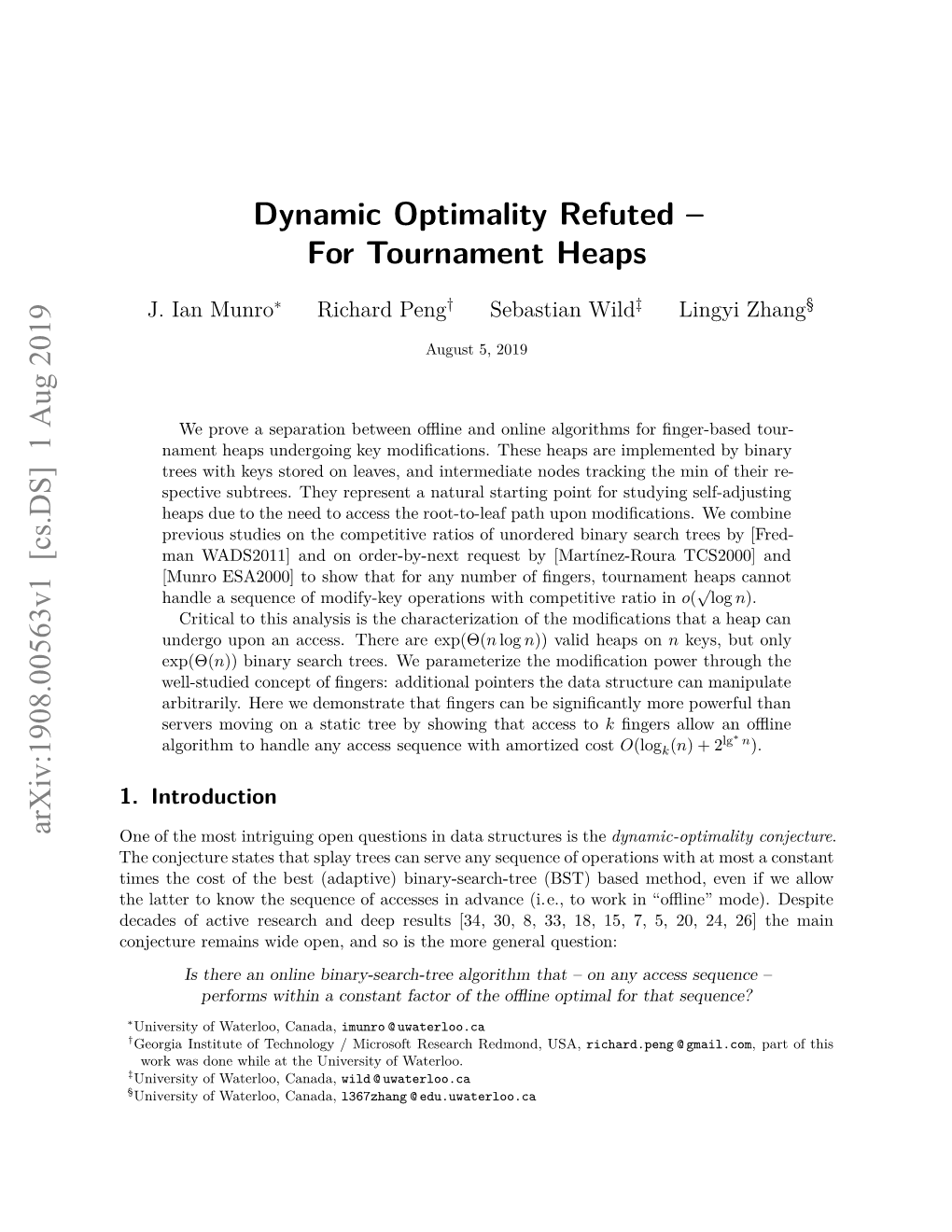 Dynamic Optimality Refuted – for Tournament Heaps