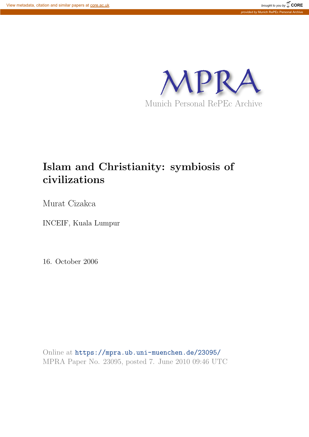 Islam and Christianity: Symbiosis of Civilizations