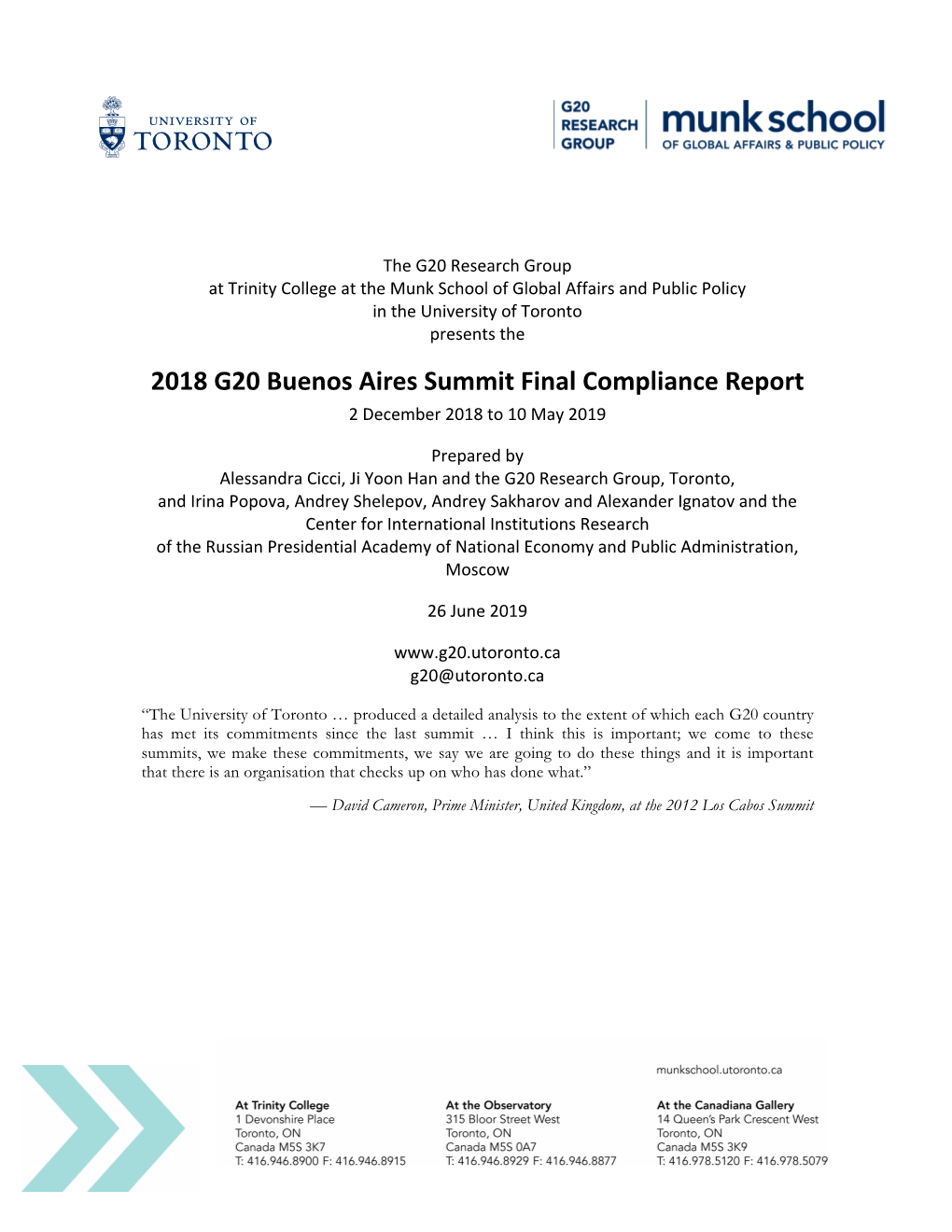 2018 G20 Buenos Aires Summit Final Compliance Report 2 December 2018 to 10 May 2019