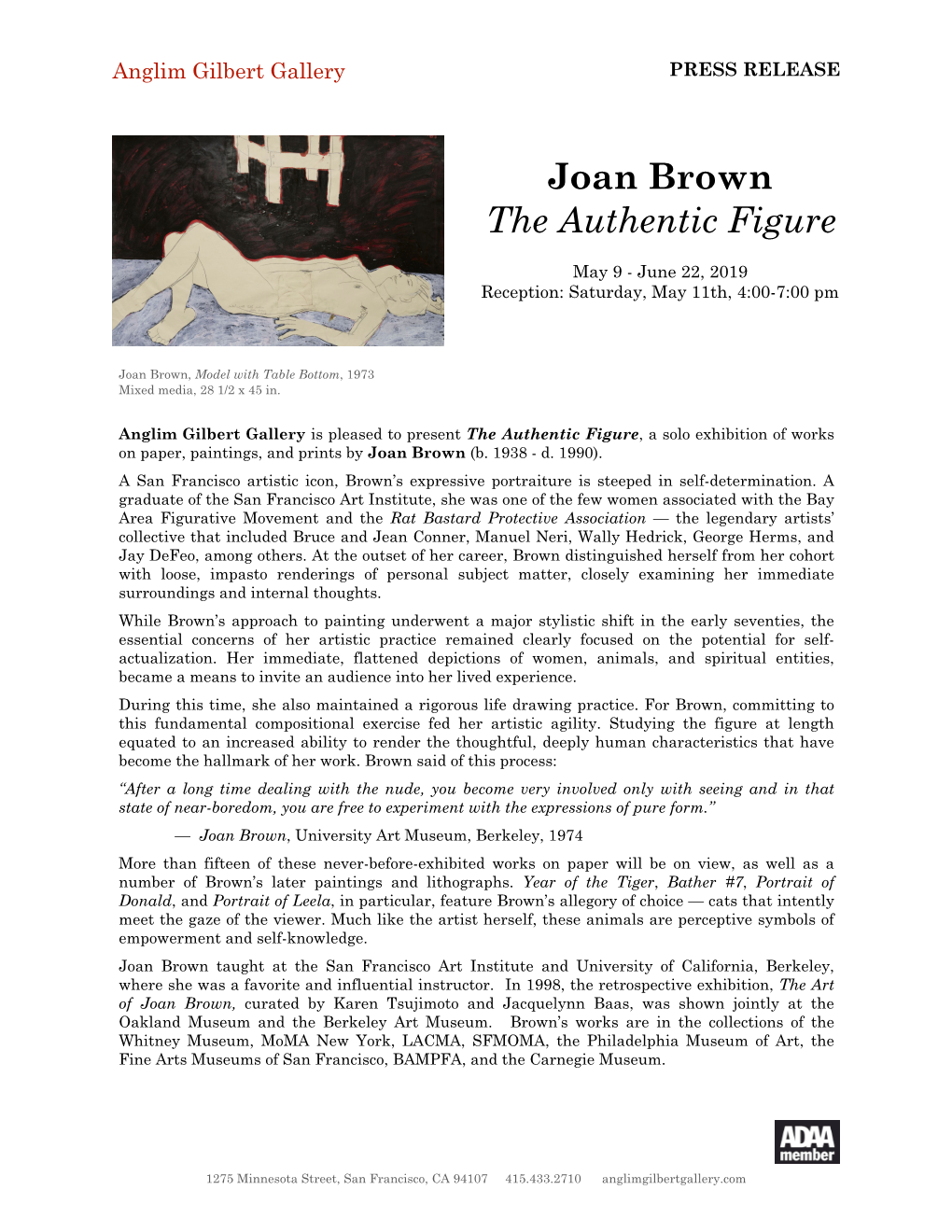 Joan Brown Press Release Copy