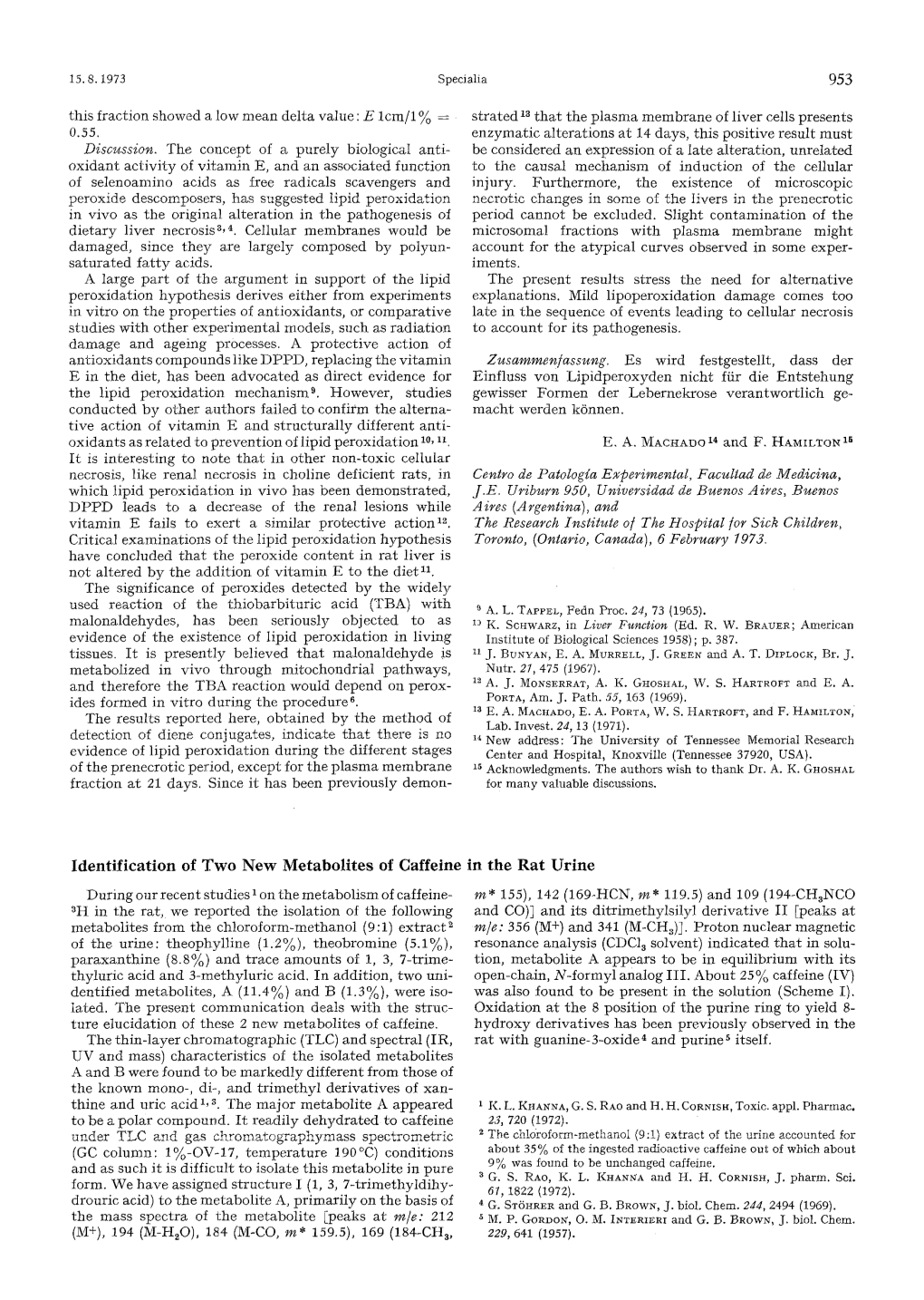 Identification of Two New Metabolites of Caffeine in the Rat Urine