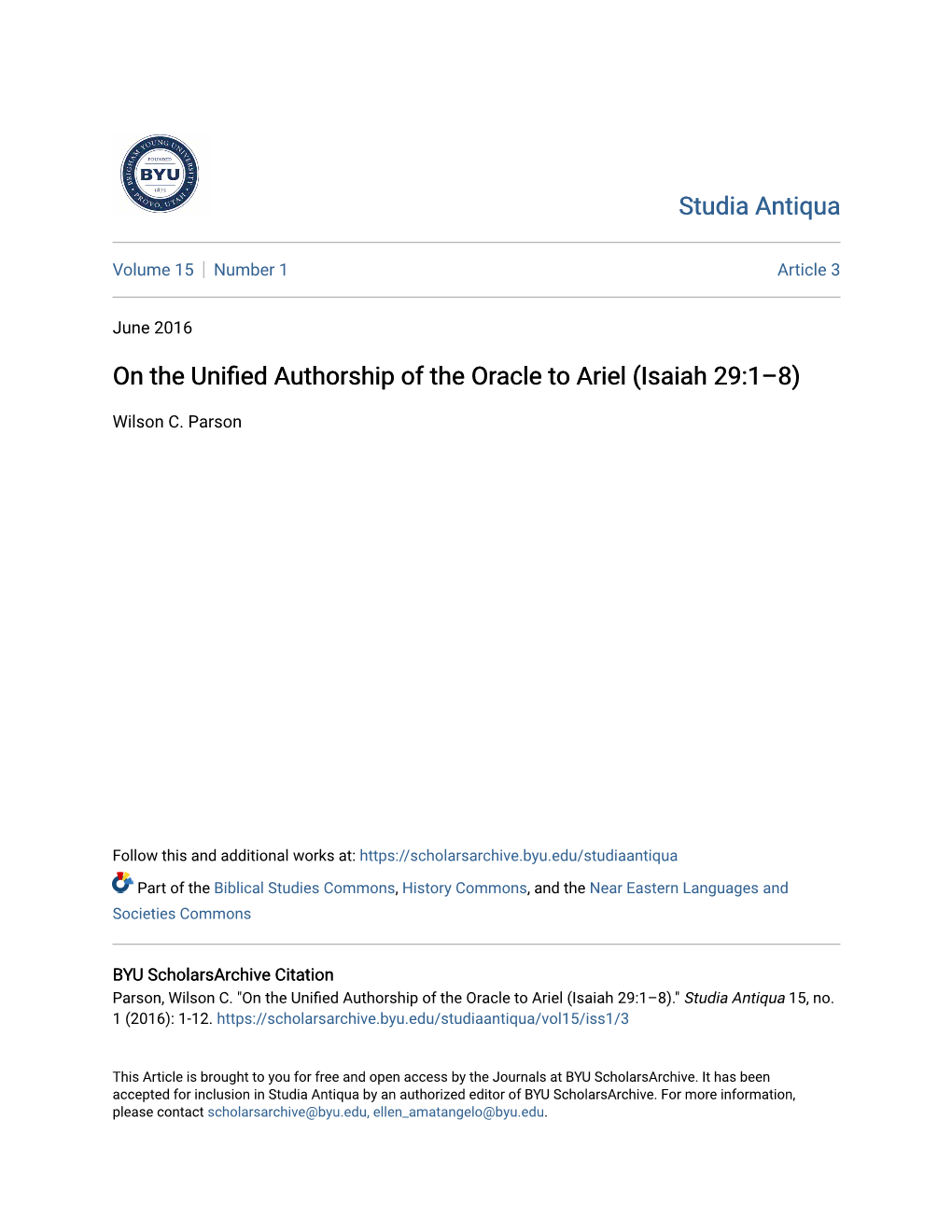 On the Unified Authorship of the Oracle to Ariel (Isaiah 29:1Â•Fi8)