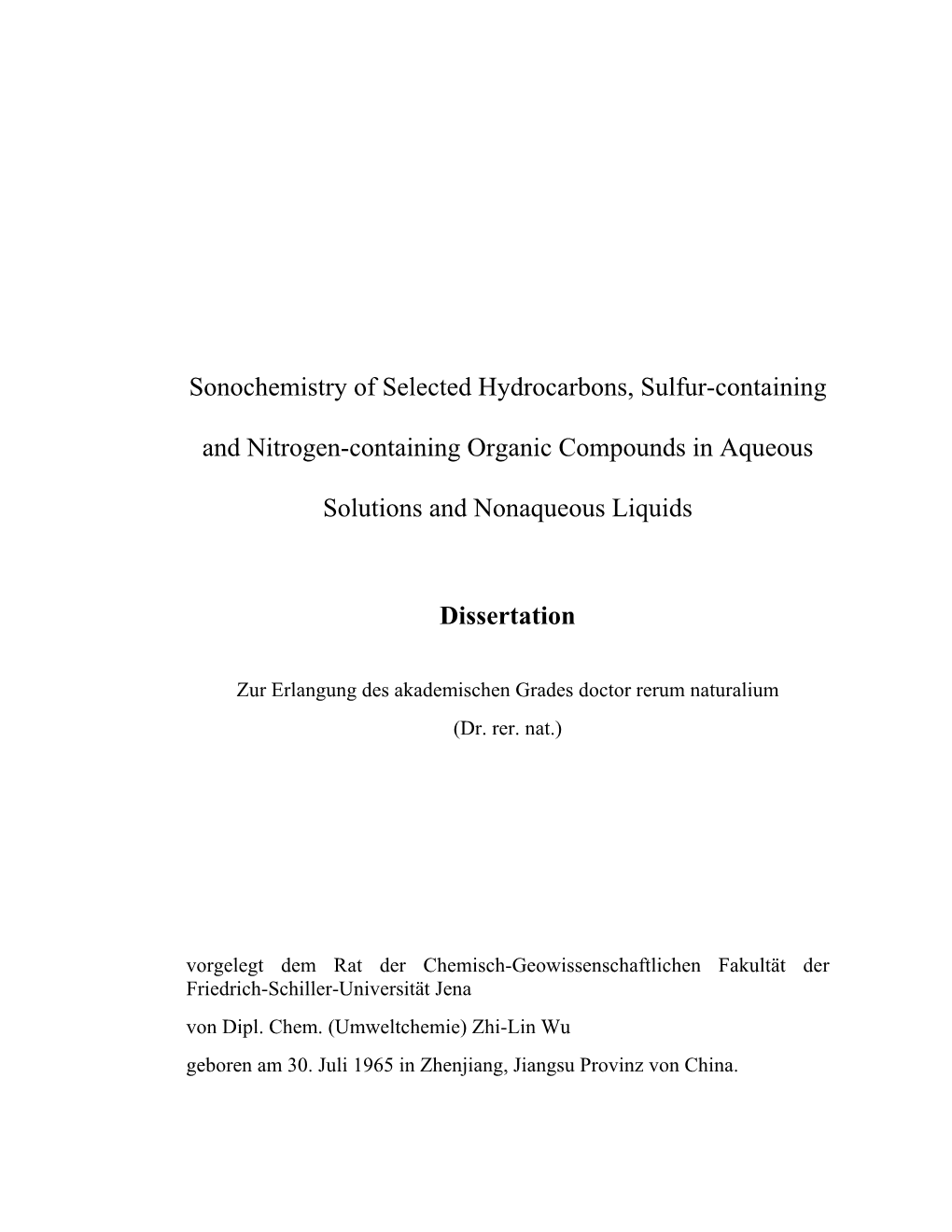 Sonochemistry of Selected Hydrocarbons, Sulfur-Containing