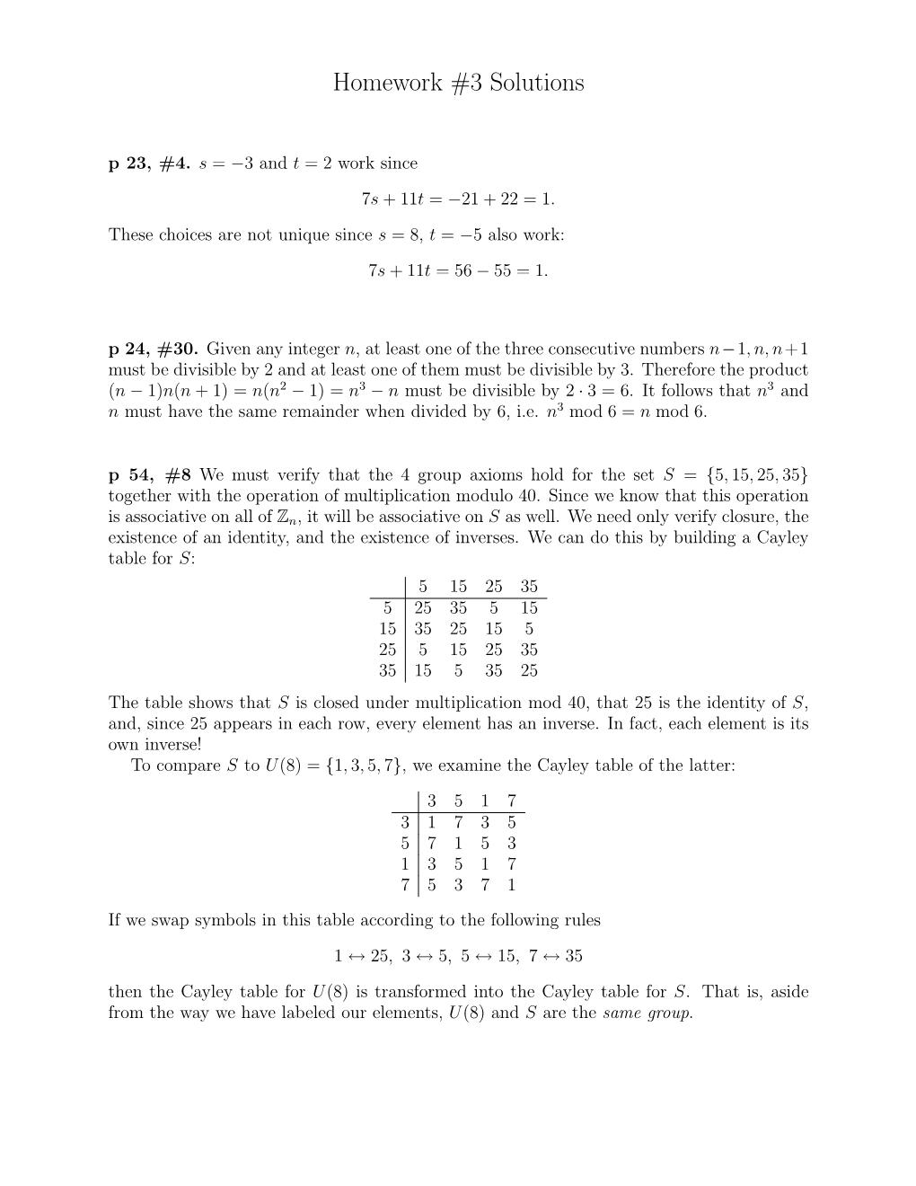 Homework #3 Solutions