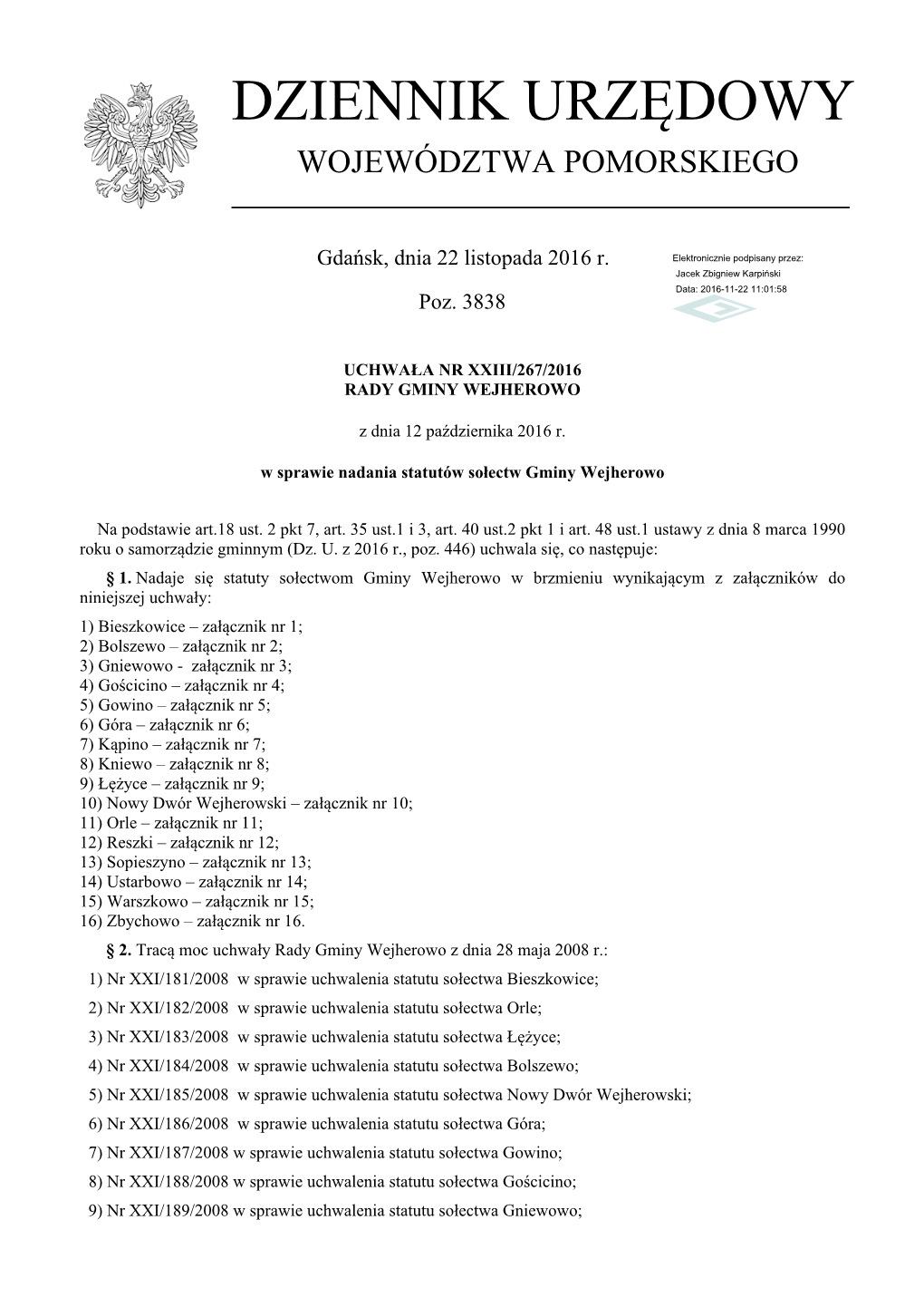 Uchwala Nr XXIII/267/2016 Z Dnia 12 Pazdziernika 2016 R