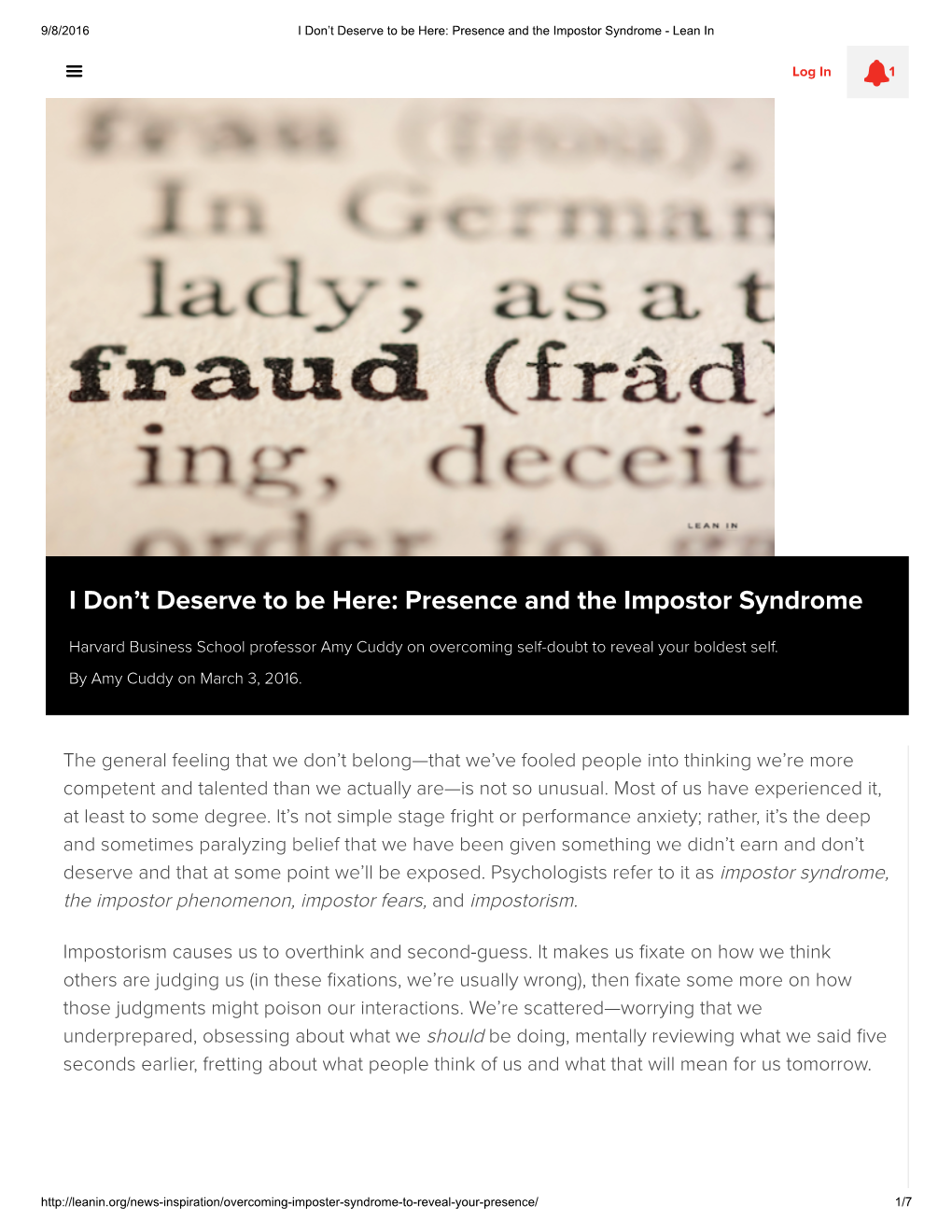I Don't Deserve to Be Here: Presence and the Impostor Syndrome 1