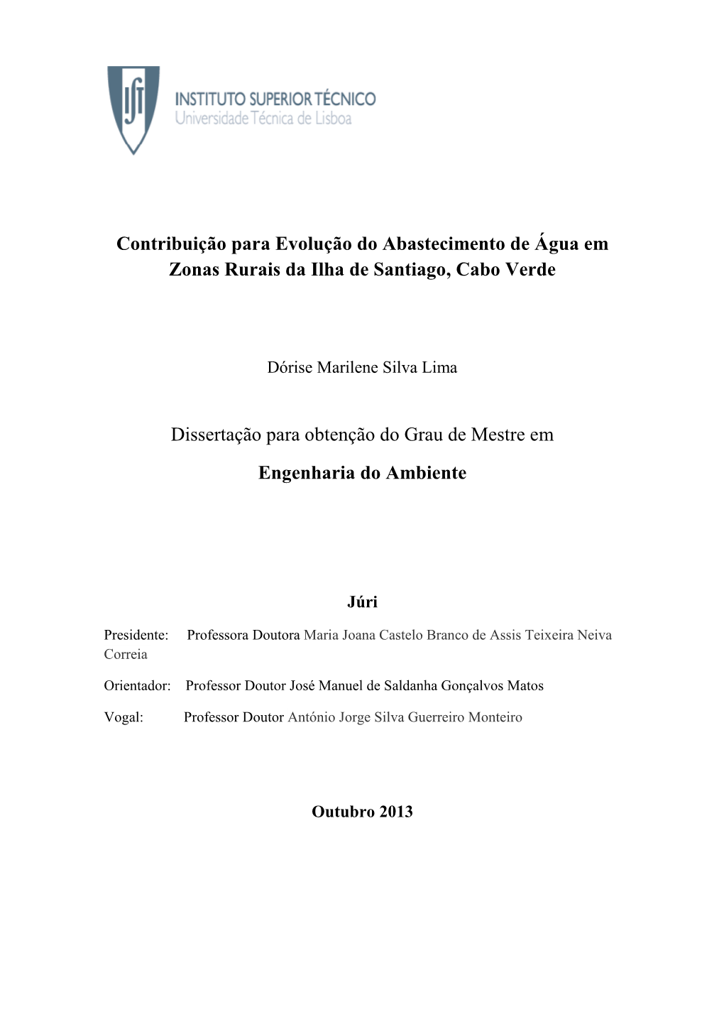 Contribuição Para Evolução Do Abastecimento De Água Em Zonas Rurais Da Ilha De Santiago, Cabo Verde