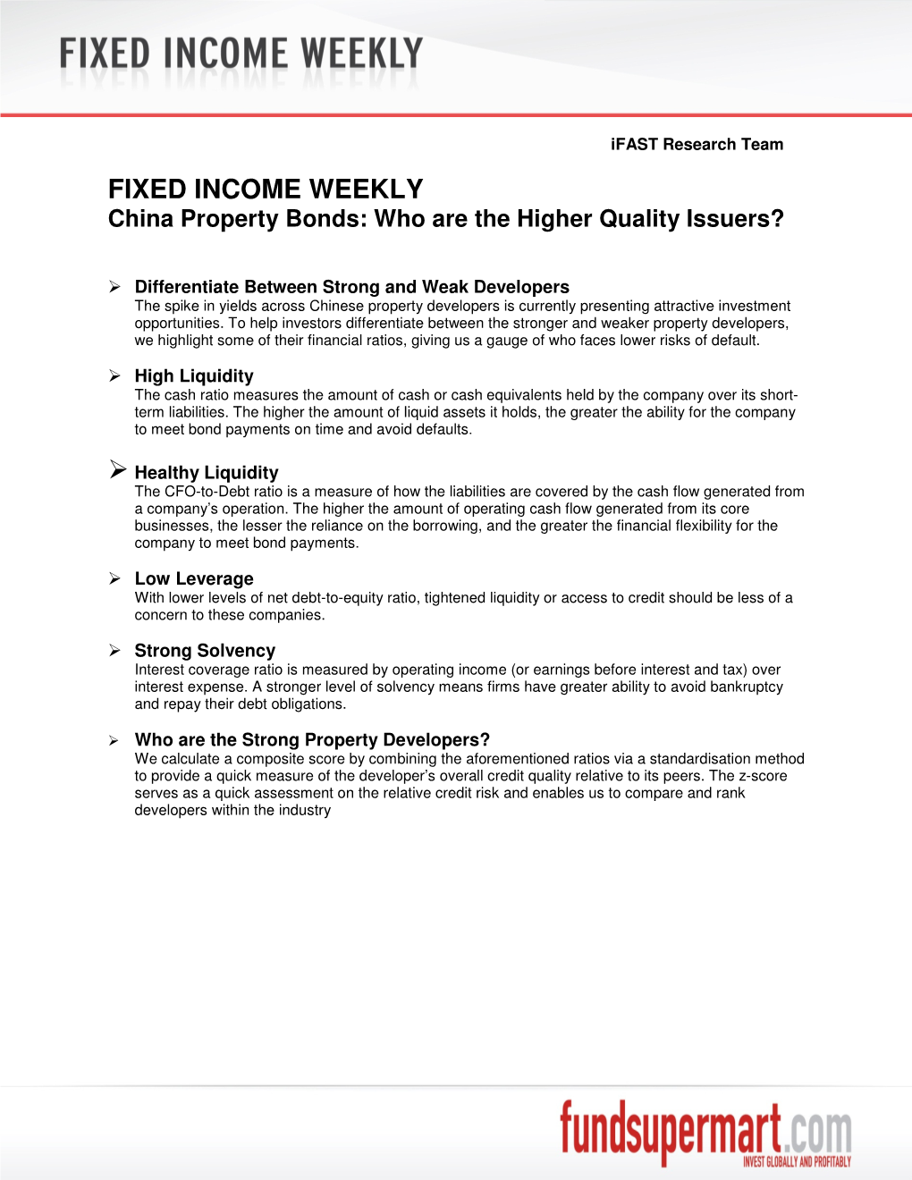 FIXED INCOME WEEKLY China Property Bonds: Who Are the Higher Quality Issuers?