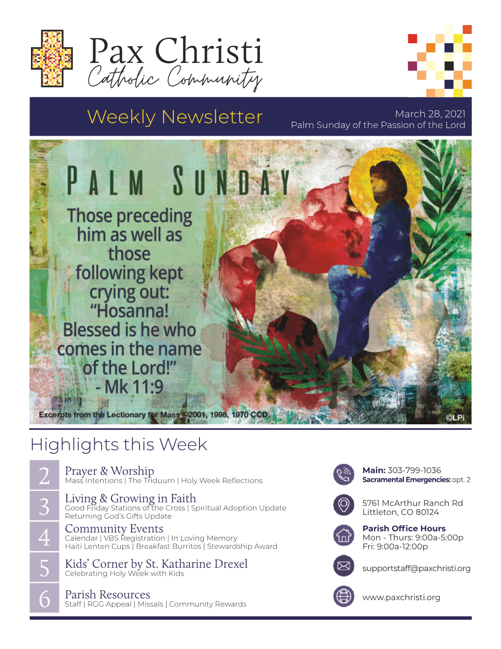 Weekly Newsletter Palm Sunday of the Passion of the Lord