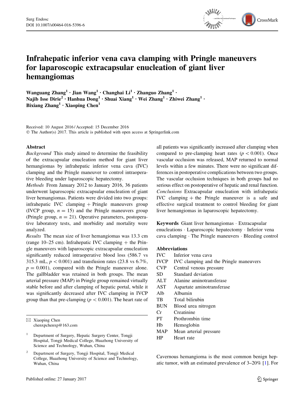 Infrahepatic Inferior Vena Cava Clamping with Pringle Maneuvers for Laparoscopic Extracapsular Enucleation of Giant Liver Hemangiomas