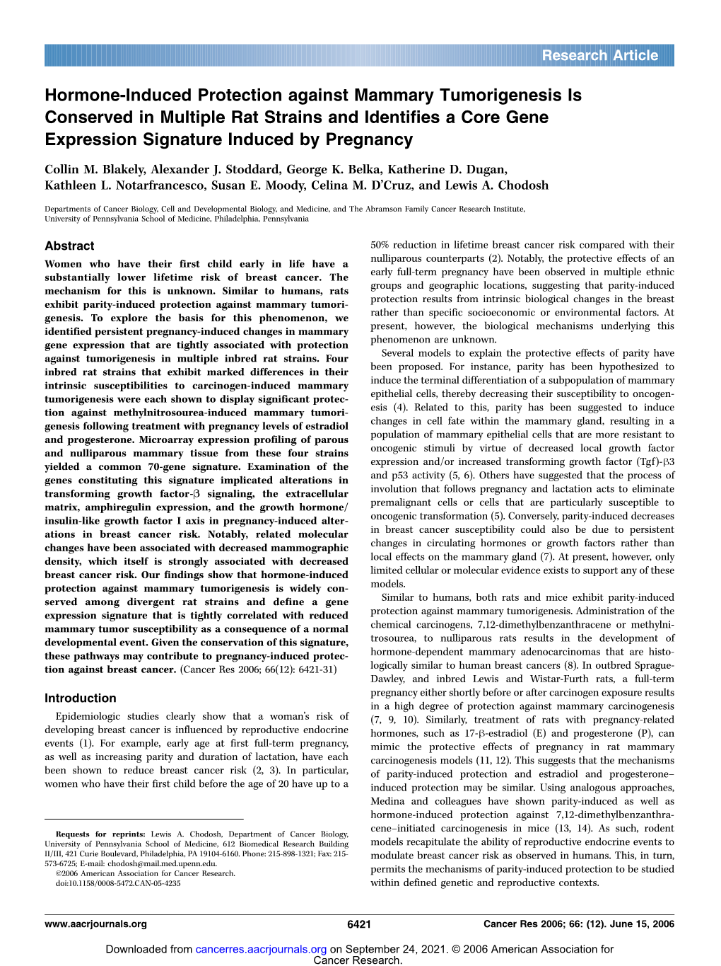 Hormone-Induced Protection Against Mammary Tumorigenesis Is Conserved in Multiple Rat Strains and Identifies a Core Gene Expression Signature Induced by Pregnancy