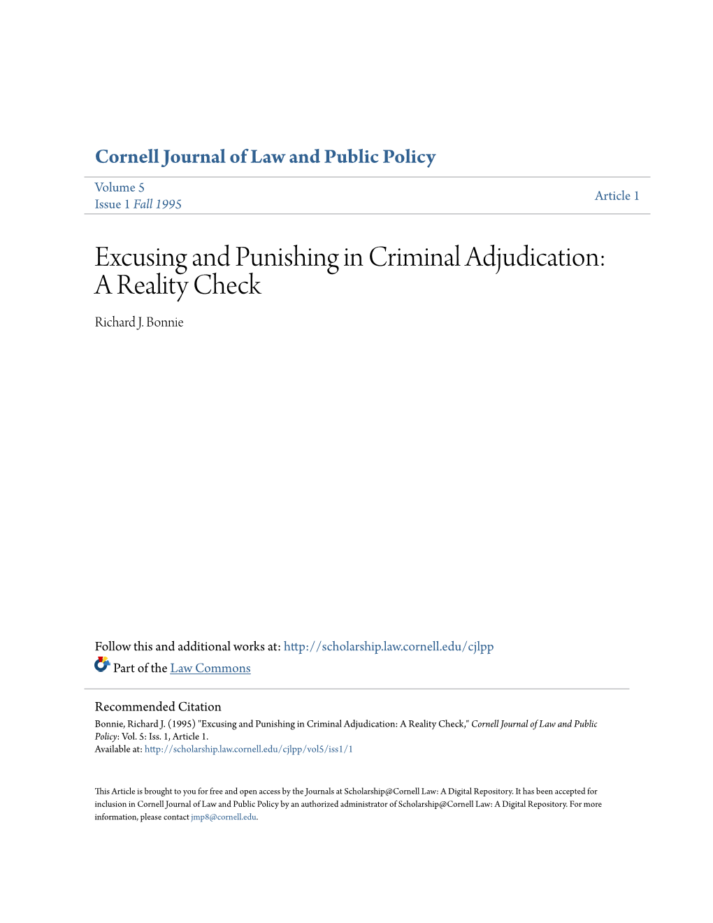 Excusing and Punishing in Criminal Adjudication: a Reality Check Richard J