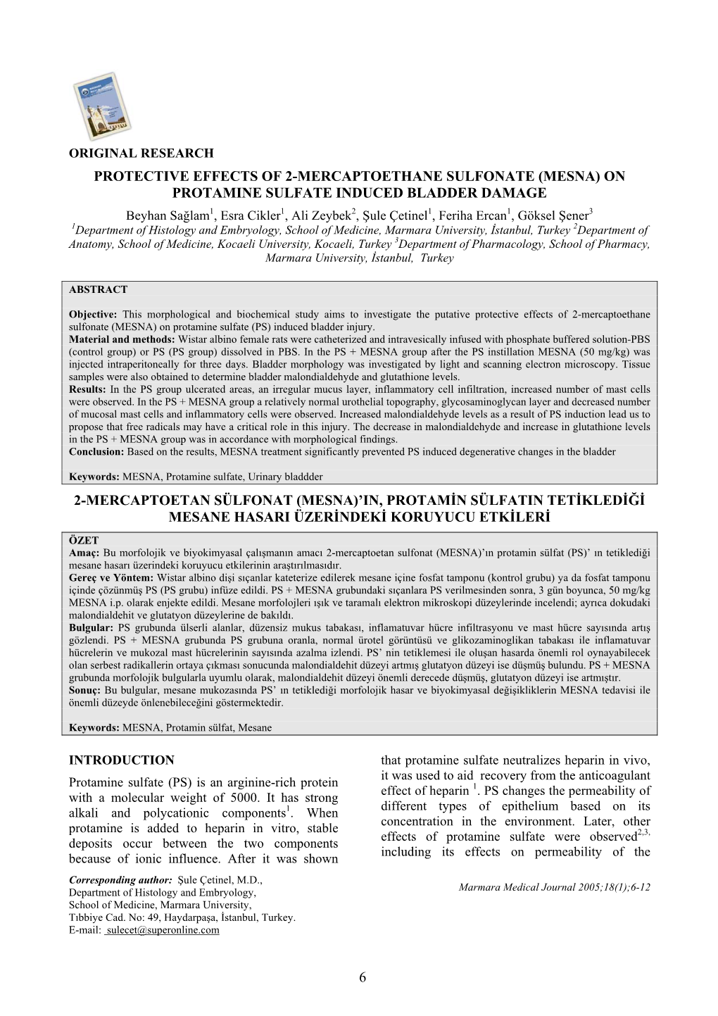 (Mesna) on Protamine Sulfate Induced Bladder Damage