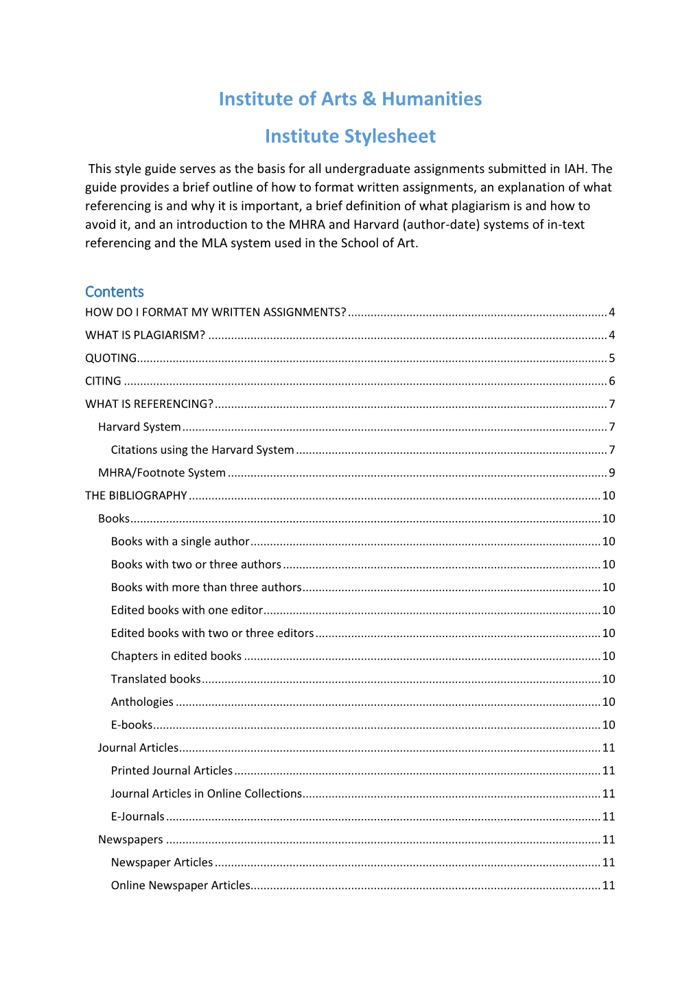 Institute of Arts & Humanities Institute Stylesheet