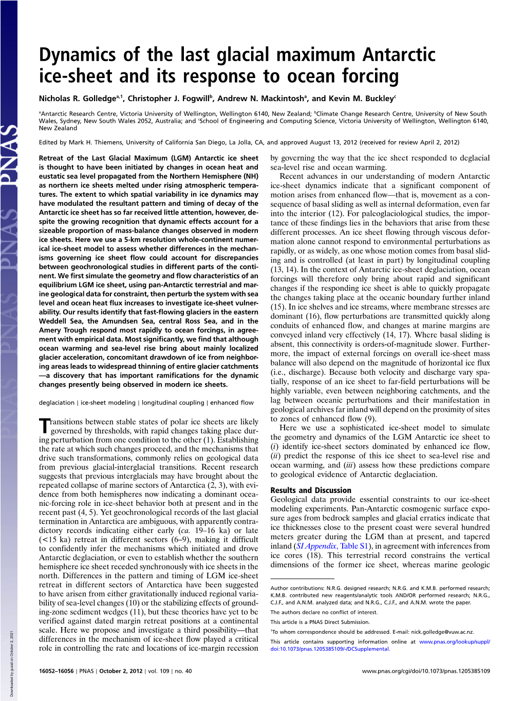 Dynamics of the Last Glacial Maximum Antarctic Ice-Sheet and Its Response to Ocean Forcing