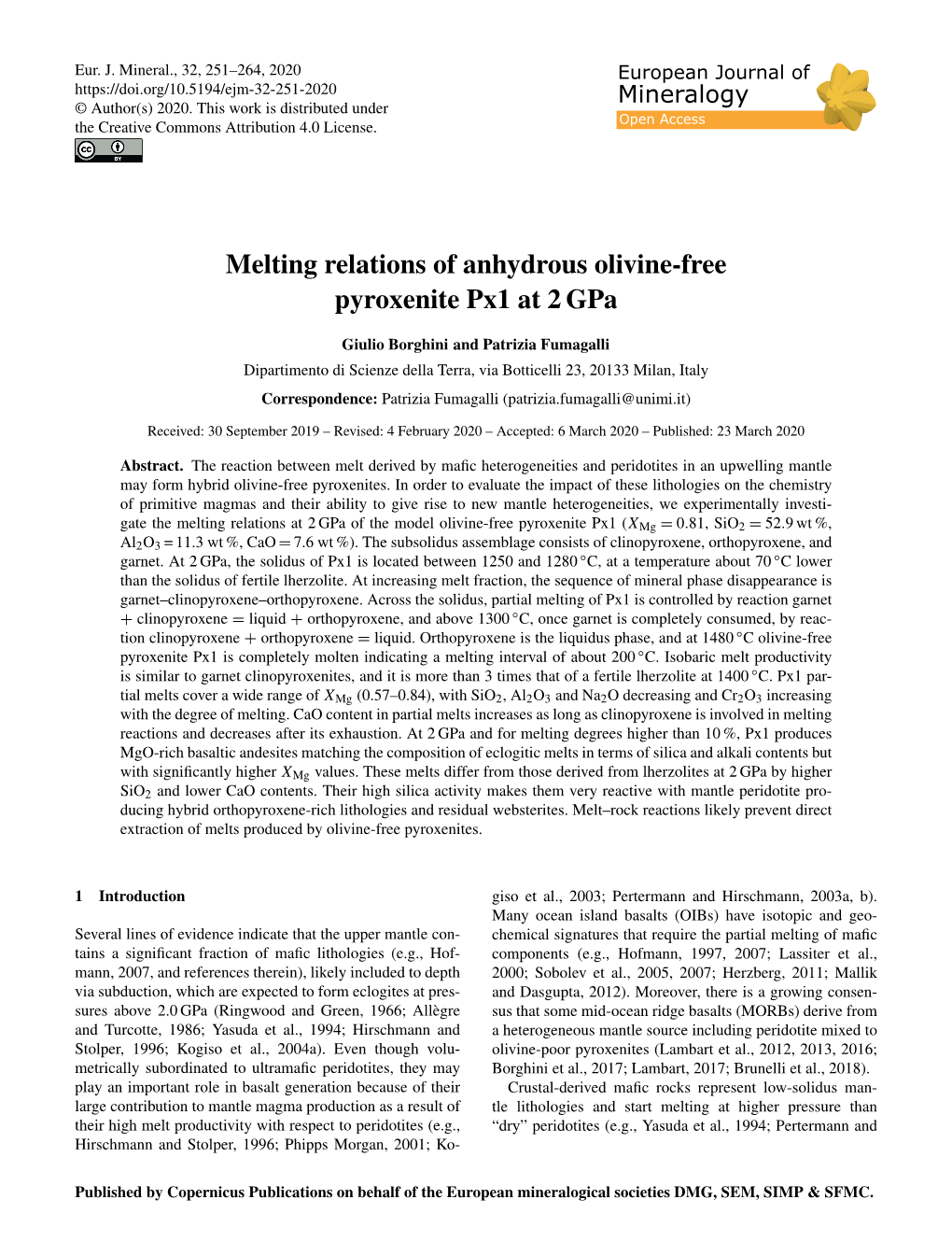 Melting Relations of Anhydrous Olivine-Free Pyroxenite Px1 at 2 Gpa