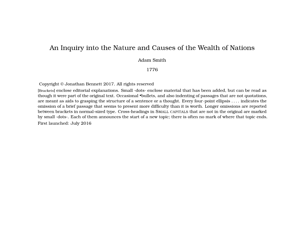 An Inquiry Into the Nature and Causes of the Wealth of Nations