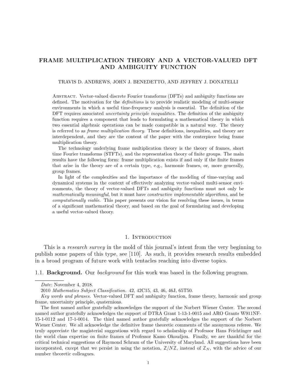 Frame Multiplication Theory and a Vector-Valued Dft and Ambiguity Function