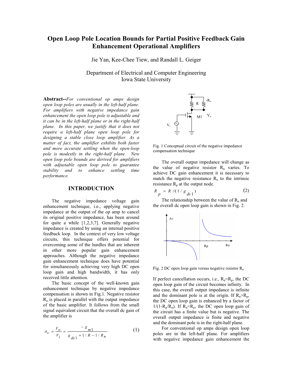 Open Loop Pole Location Bounds for Positive Feedback Operational