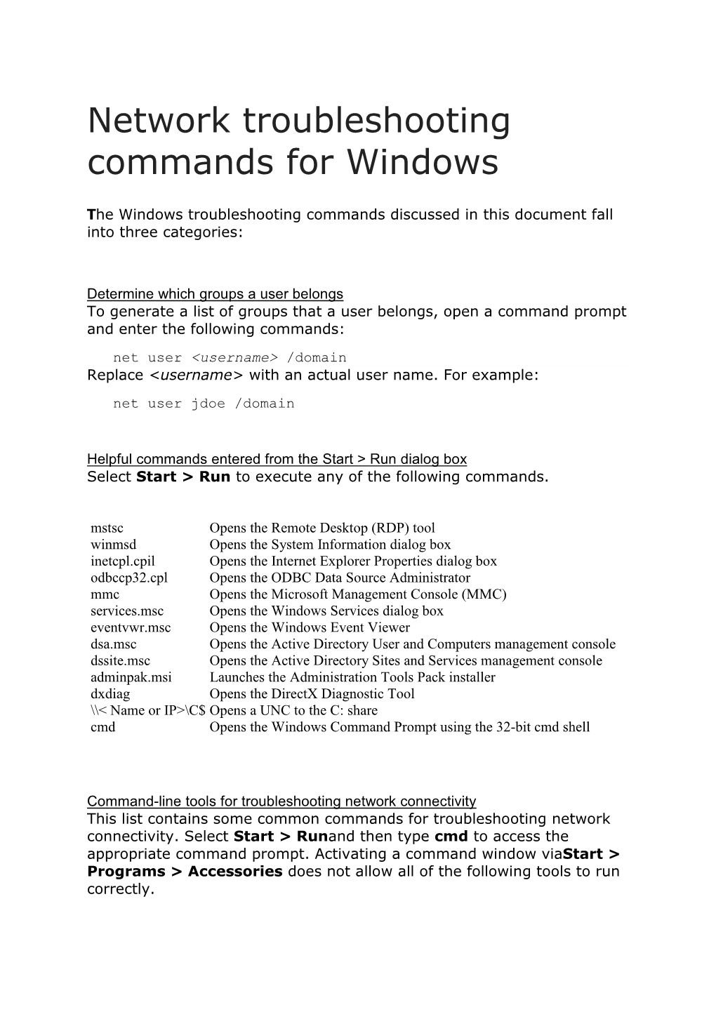 Network Troubleshooting Commands for Windows