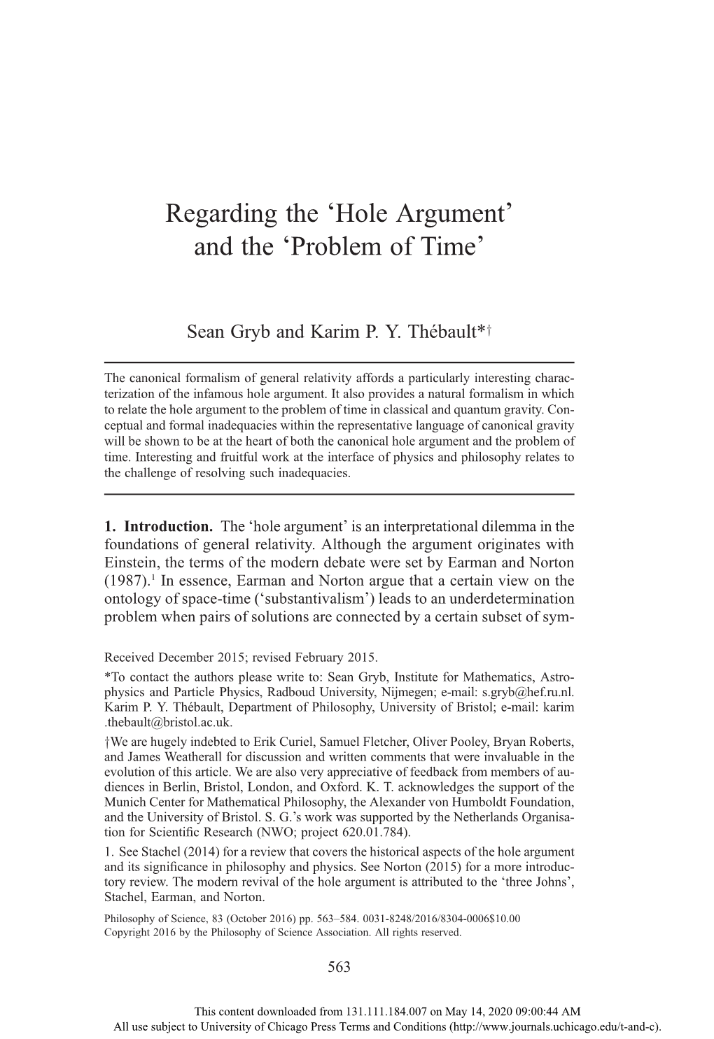 'Hole Argument' And