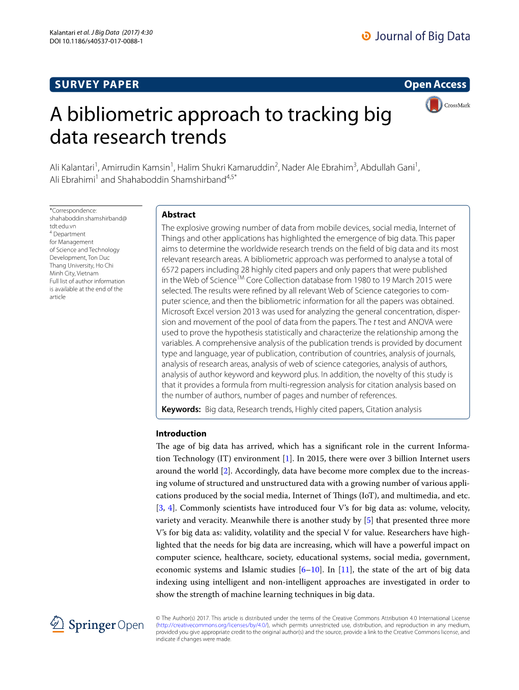 A Bibliometric Approach to Tracking Big Data Research Trends