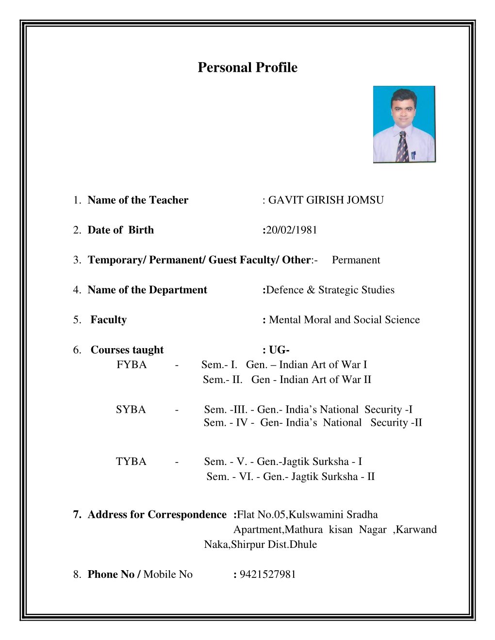 Personal Profile