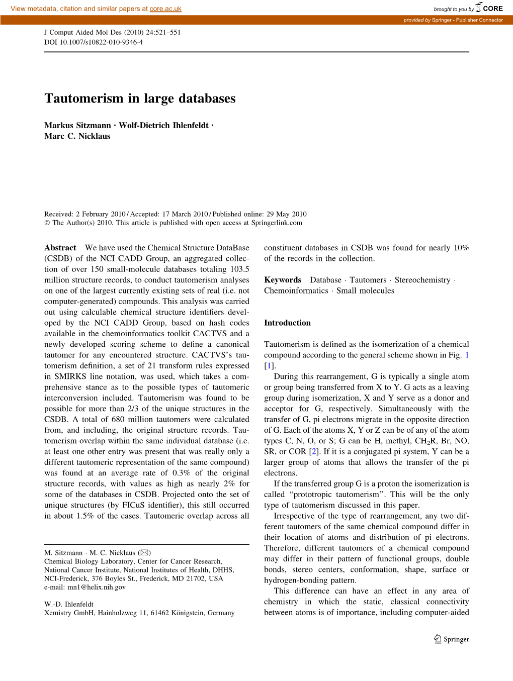 Tautomerism in Large Databases