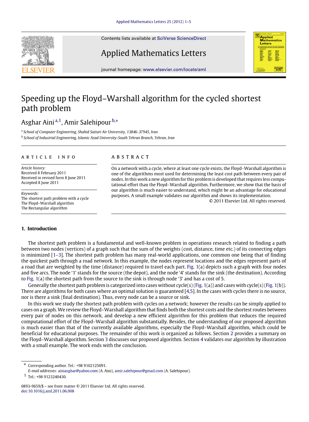 Speeding up the Floyd–Warshall Algorithm for the Cycled Shortest Path Problem