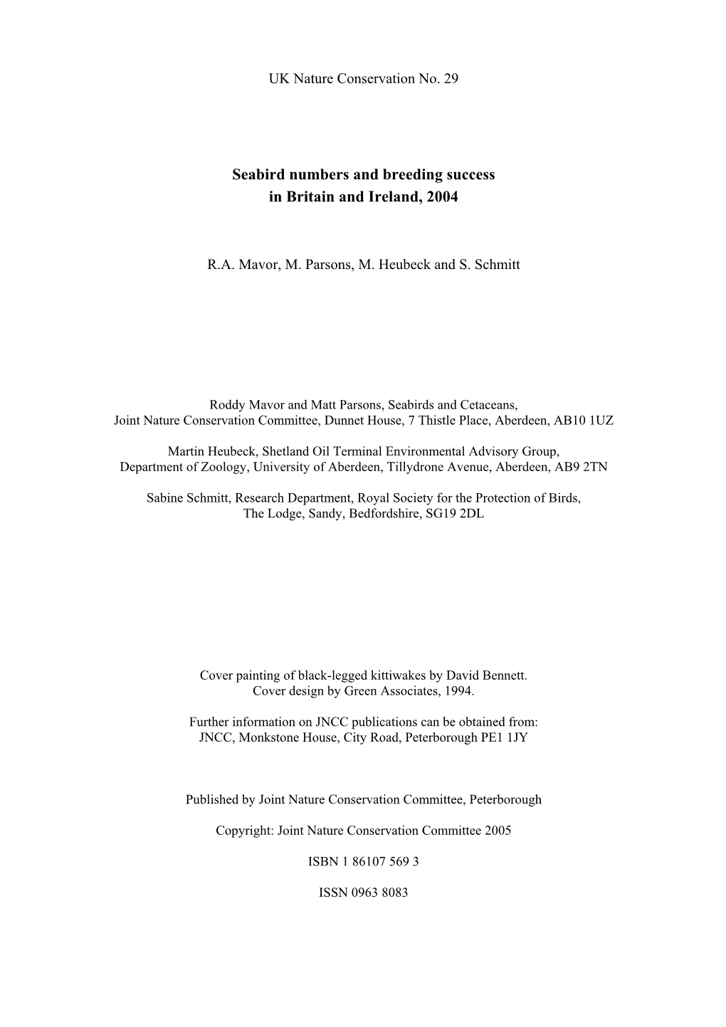 Seabird Numbers and Breeding Success in Britain and Ireland, 2004